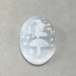 selenite palmstone fairy on plant (polished)